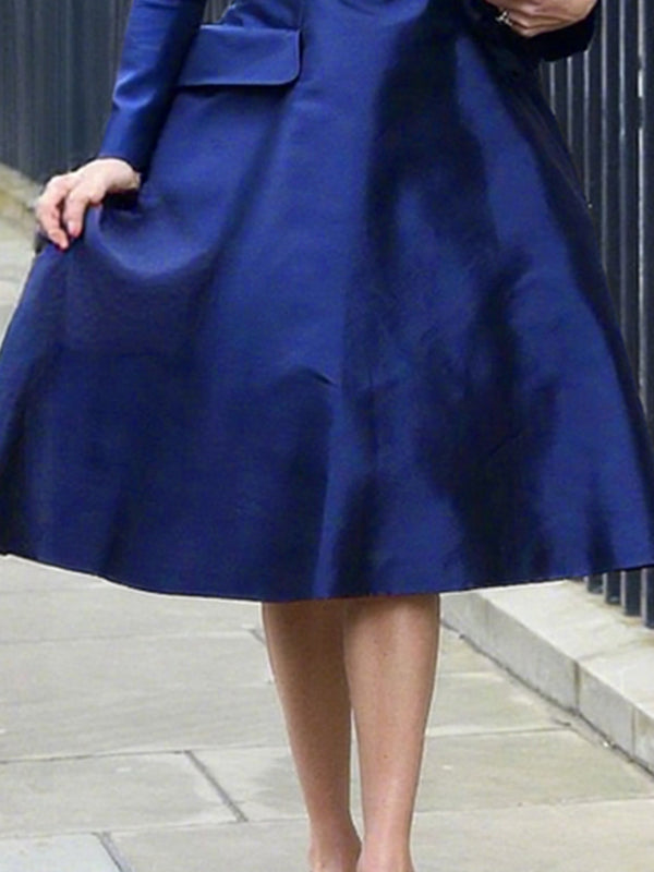 A-Line High Waisted Pockets Solid Color Square-Neck Midi Dresses