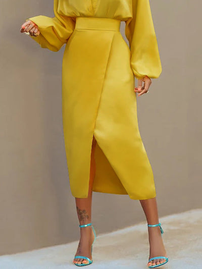 Bodycon High Waisted Solid Color Split-Front Skirts Bottoms