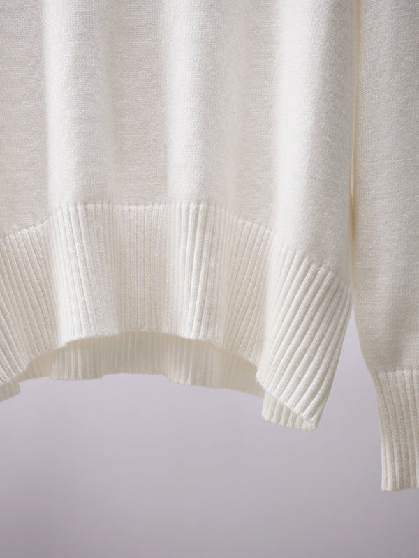 High-Low Long Sleeves Solid Color Split-Joint High Neck Sweater Tops