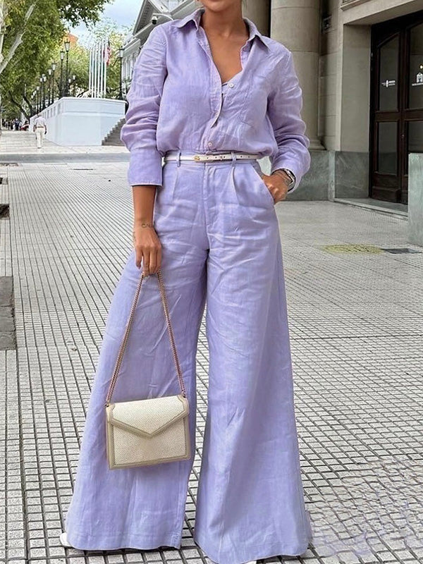 Solid Color Split-Joint Wide Leg Pants Trousers