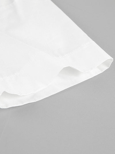 Elasticated Waist High Waisted Pleated Solid Color Split-Joint Tied Waist Round-Neck Blouses&Shirts Tops