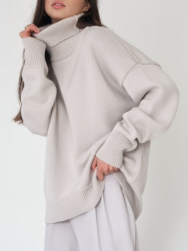 Long Sleeves Loose Solid Color High Neck Knitwear Pullovers Sweater Sweater Tops
