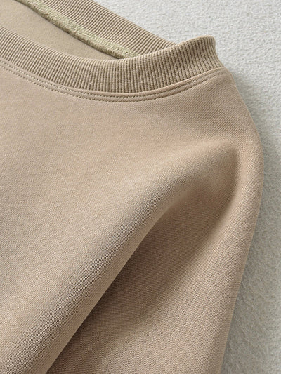 Long Sleeves Loose Solid Color Split-Joint Round-Neck Sweatshirt Tops