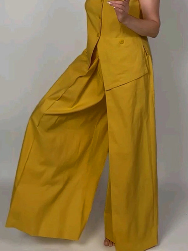 Loose Wide Leg Pockets Solid Color Pants Trousers