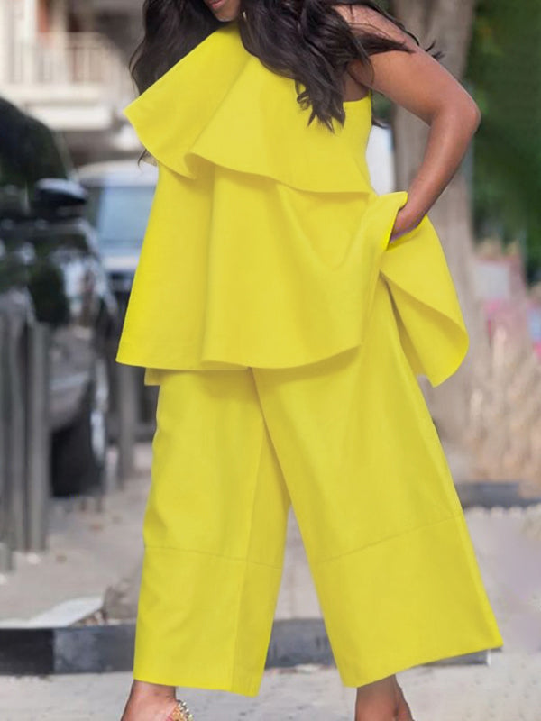 High Waisted Loose Pockets Solid Color Pants Trousers