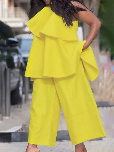 High Waisted Loose Pockets Solid Color Pants Trousers