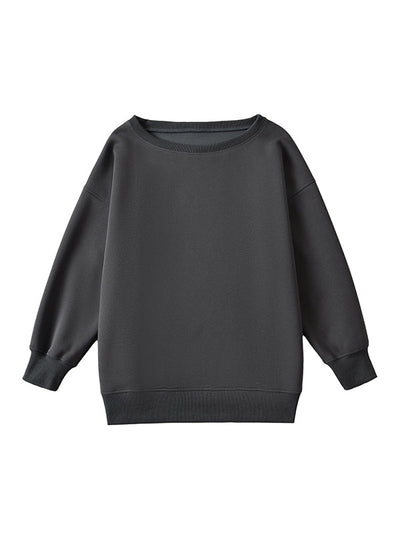 Long Sleeves Loose Solid Color Split-Joint Round-Neck Sweatshirt Tops