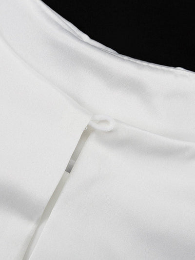 Loose Puff Sleeves Hollow Solid Color Split-Joint Round-Neck Blouses