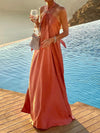 A-Line Loose Backless Solid Color Tied Halter-Neck Maxi Dresses