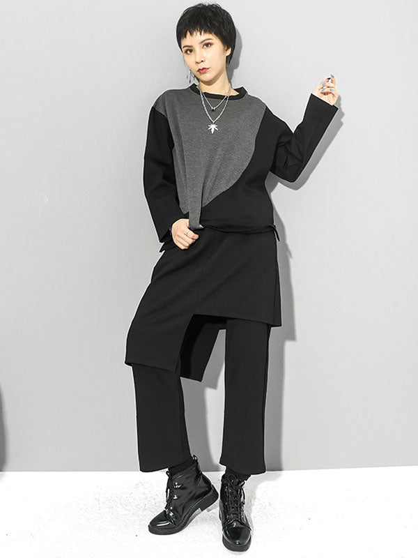 Original Creation Irregularity False Two Solid Color Casual Pants Bottoms