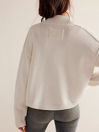 Long Sleeves Loose Buttoned Pockets Solid Color Split-Joint Stand Collar Cardigan Tops