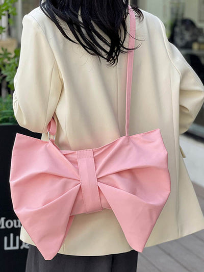 Bowknot Solid Color Zipper Shoulder Bags