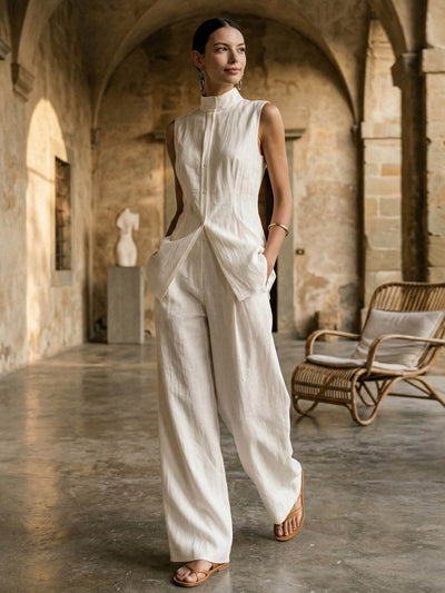 High Waisted Loose Pockets Solid Color Pants Trousers