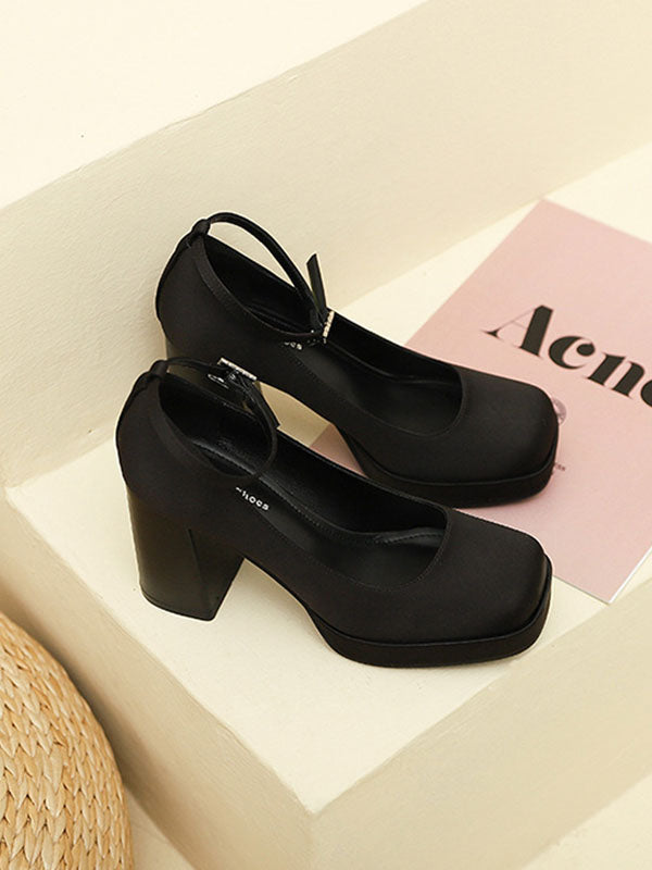 Lace-Up Shallow Cut Square-Toe Mary Janes Pumps