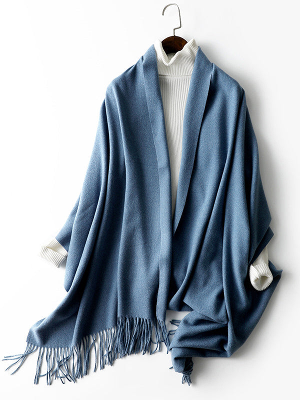 Keep Warm Solid Color Tasseled Shawl&Scarf