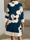 A-Line Loose Buttoned Flower Print Stand Collar Mini Dresses