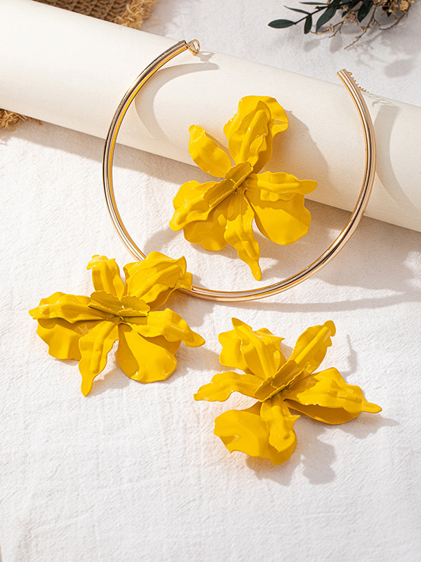 Flower Shape Drop Earrings + Necklaces Accessories