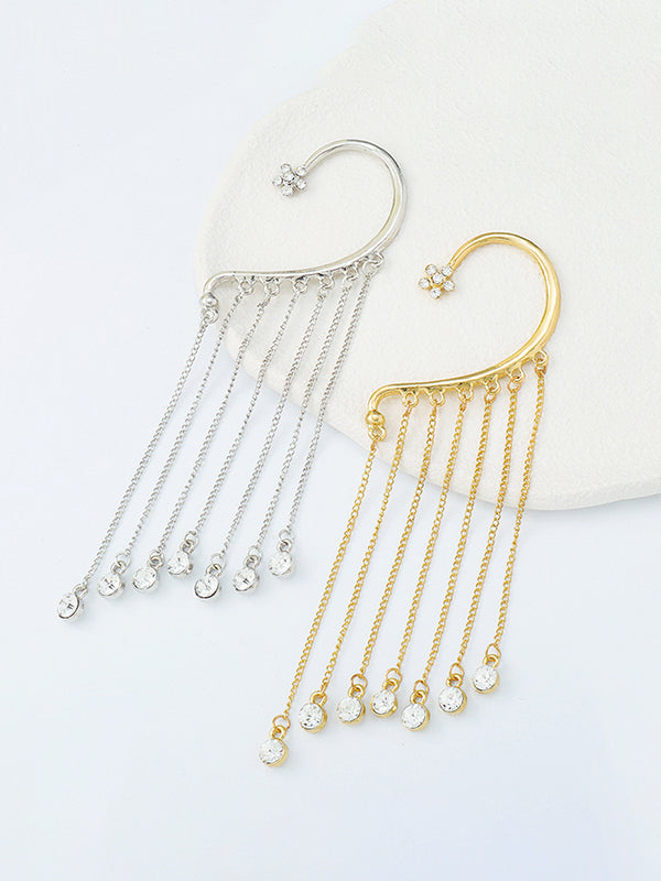 Flower Shape Hollow Rhinestone Tasseled Earhook Accessories