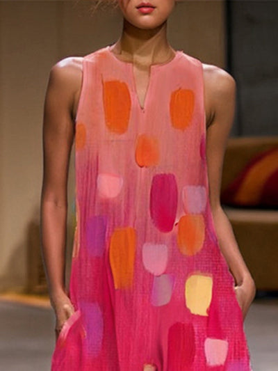 Loose Sleeveless Printed Split-Joint Round-Neck Jumpsuits