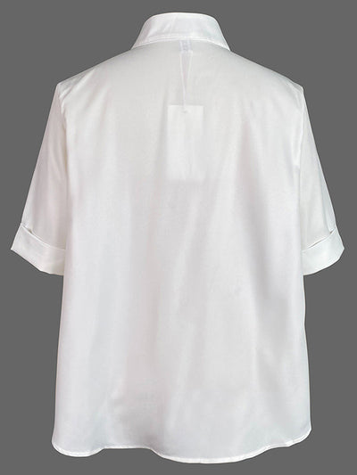 A-Line Half Sleeves Buttoned Contrast Color Pockets Mock Neck Blouses&Shirts Tops