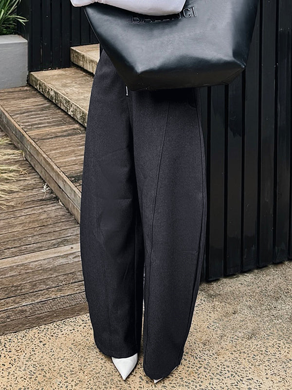 Loose Pockets Solid Color Zipper Pants Trousers