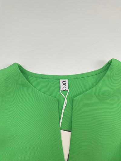 Half Sleeves High Waisted Solid Color Tied Waist V-Neck Maxi Dresses