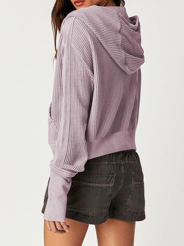 Hooded Long Sleeves Buttoned Pockets Split-Joint Zipper Hooded Outerwear