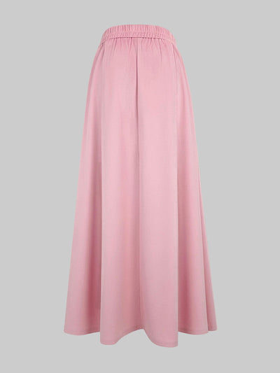 High Waisted Elasticity Pleated Pockets Solid Color Skirts Bottoms