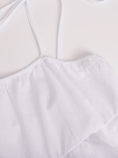 A-Line High Waisted Backless Layered Pleated Solid Color Spaghetti-Neck Mini Dresses