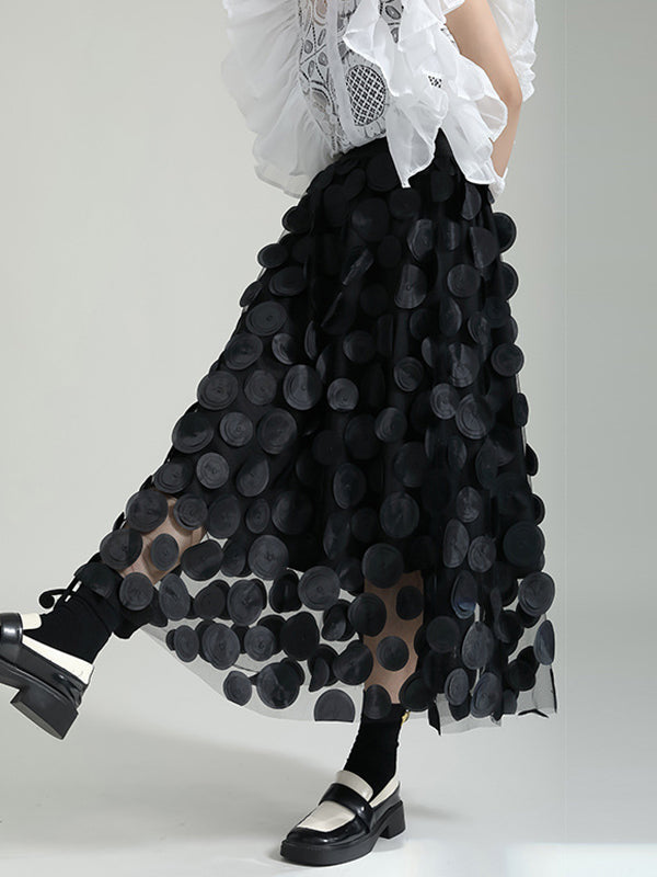 A-Line High Waisted Mesh Polka-Dot Solid Color Split-Joint Skirts Bottoms