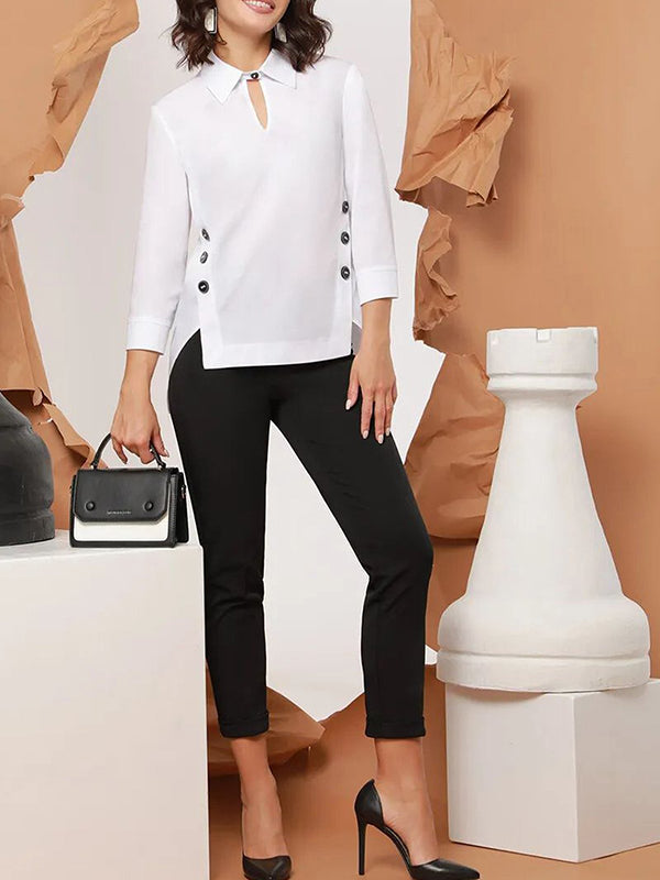 Long Sleeves Hollow Split-Joint Lapel Blouses&Shirts Tops