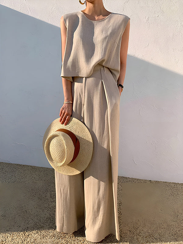 High Waisted Loose Pleated Solid Color Split-Joint Pants Trousers
