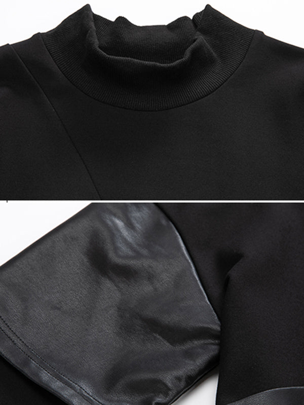 Thicken PU Split-Joint False-Two Asymmetric Sweatshirt