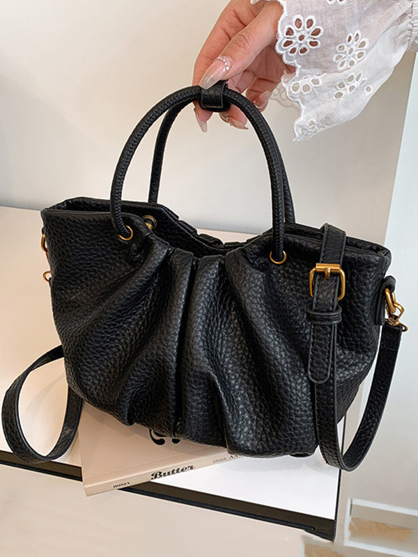 Pleated Solid Color Zipper Crossbody Bags Handbags