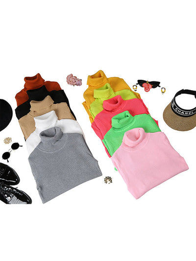 10 Colors Simple Knitting Solid Color High-Neck Pullover