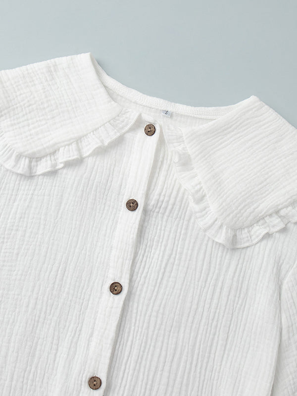 Long Sleeves Ruffled See-Through Split-Joint Peter Pan Collar Blouses&Shirts Tops