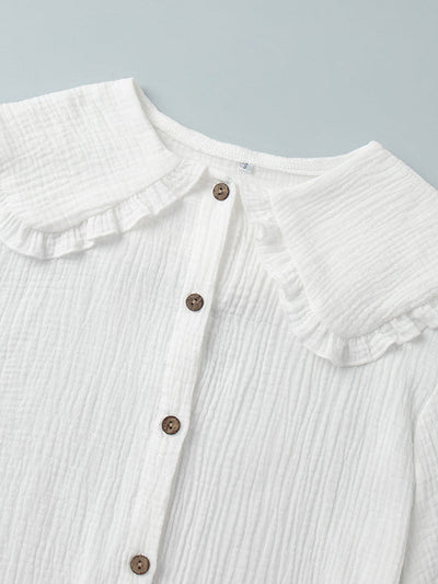 Long Sleeves Ruffled See-Through Split-Joint Peter Pan Collar Blouses&Shirts Tops