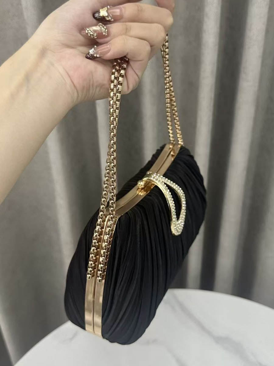 Chains Lock Pleated Rhine Stones Shiny Crossbody Bags Evening Bags & Clutches