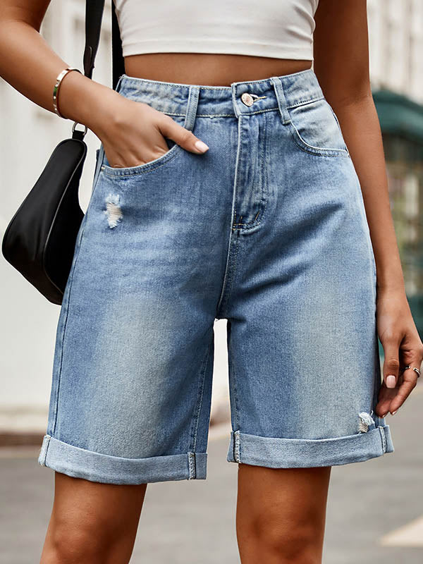 High Waisted Loose Buttoned Pockets Jean Pants Bottoms Shorts Bottoms