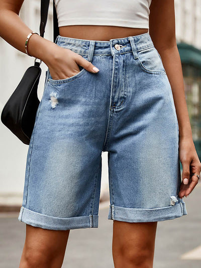 High Waisted Loose Buttoned Pockets Jean Pants Bottoms Shorts Bottoms
