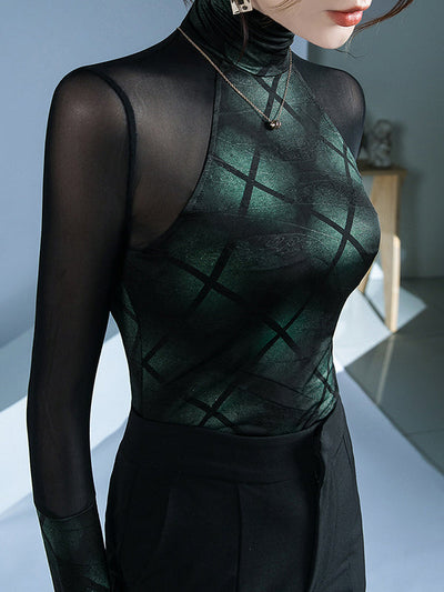 Long Sleeves Skinny Split-Joint High Neck T-Shirts Tops