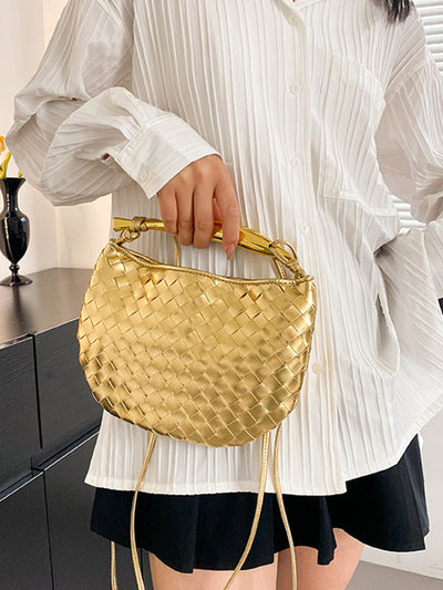 Geometric Split-Joint Woven Zipper Bags Handbags