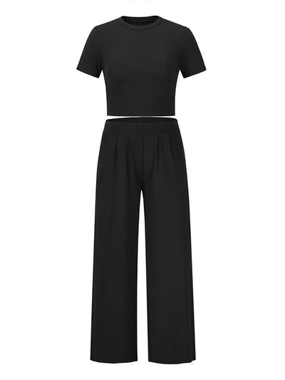 Simple Solid Color T-Shirt & Pants Two Pieces Set