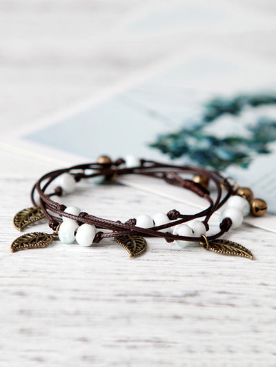 Original National Handmade 7 Colors Ceramic Bead Alloy Leaf Bracelet