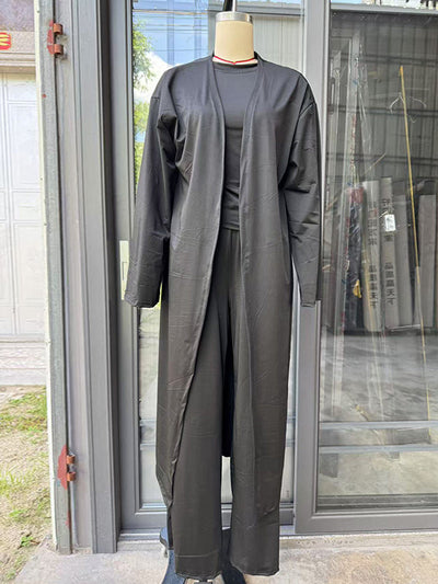 Loose Long Sleeves Cardigan Coat + Round-Neck T-Shirts + Drawstring Elasticity Pants Three Pieces Set