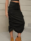 A-Line Buttoned Drawstring Pockets Solid Color Split-Side Skirts Bottoms