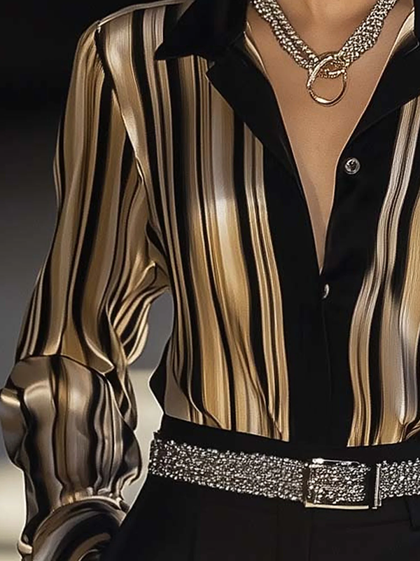 Long Sleeves Buttoned Striped Lapel Blouses&Shirts Tops