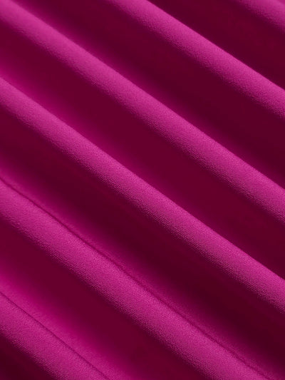 Long Sleeves Loose Pleated Solid Color Split-Joint Tiered Round-Neck Maxi Dresses