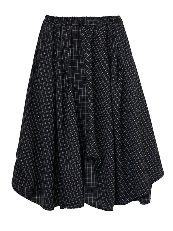 Loose Irregular Clipping Plaid Asymmetric Elasticity Skirts Bottoms