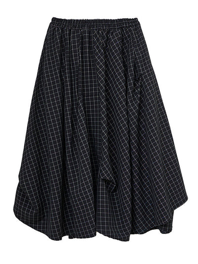 Loose Irregular Clipping Plaid Asymmetric Elasticity Skirts Bottoms